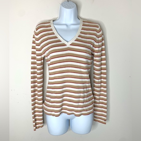 Tommy Hilfiger Women's Stripe Sweater V-neck Pullover  Vintage 2000s Preppy - Picture 6 of 16